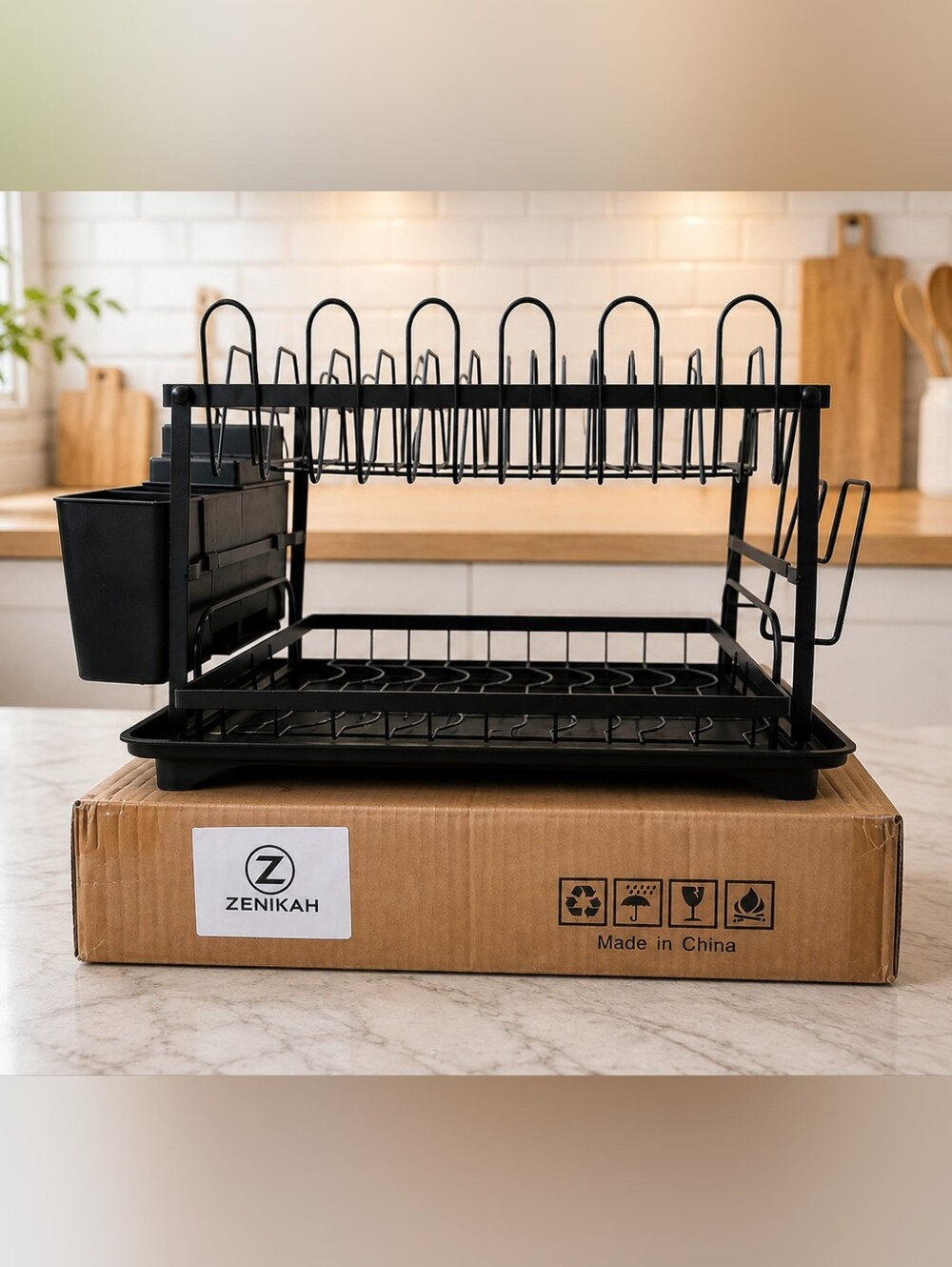 ZENIKAH Black 2-Tier Stainless Steel Dish Drying Rack